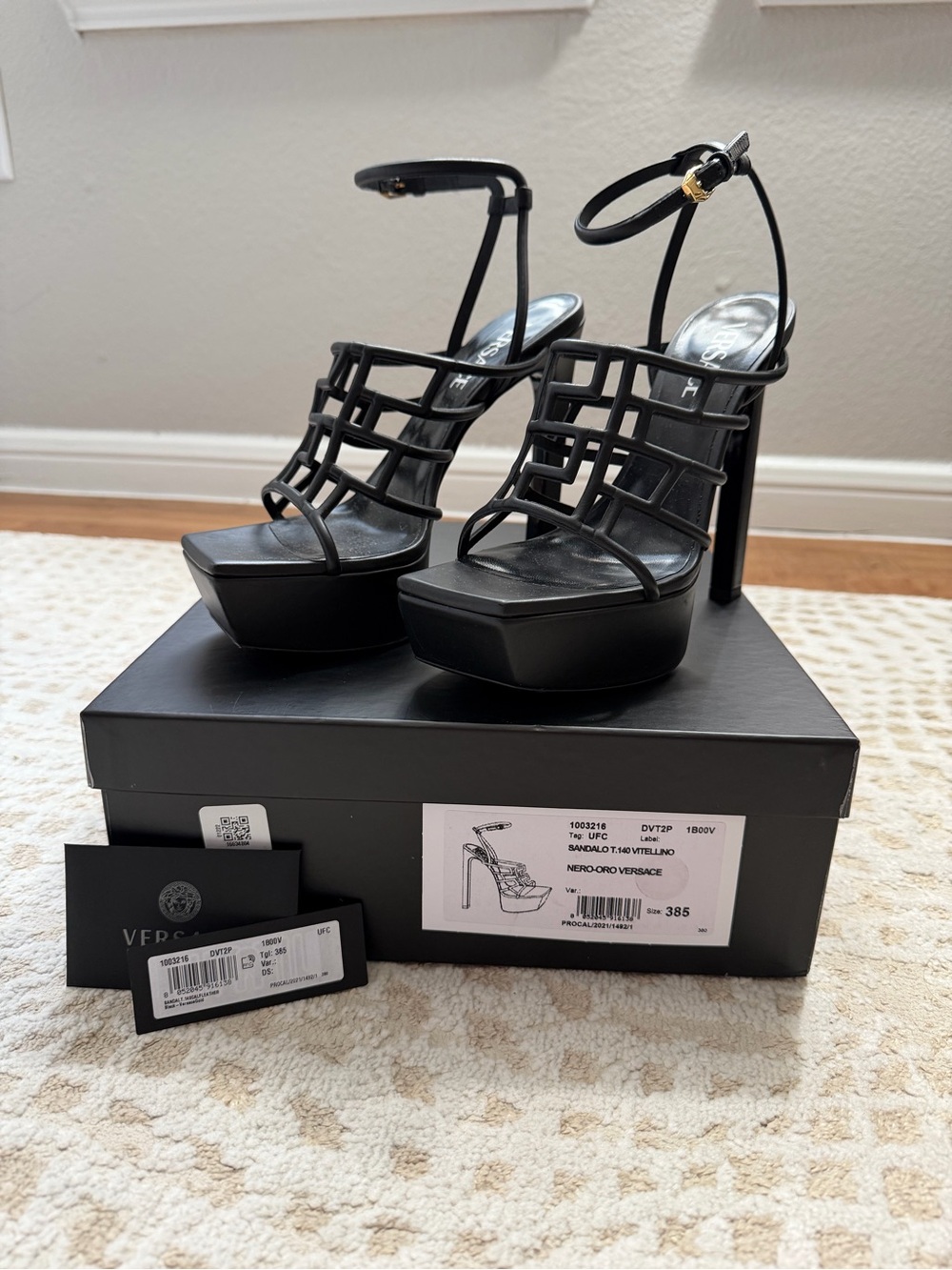 Versace Black Cage Platform Sandals with Ankle Strap
